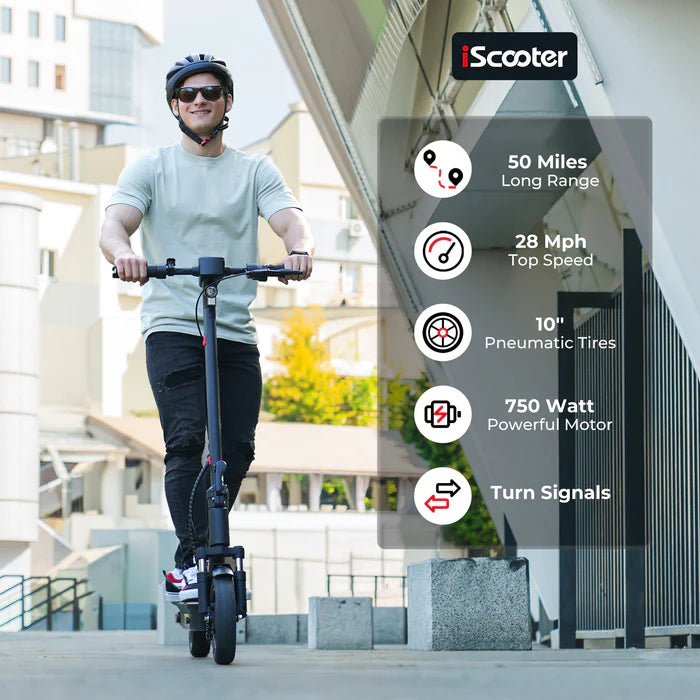iScooter i10Max 750W City Commuter Electric Scooter 50 Miles Range 48V Battery 28 MPH Top Speed