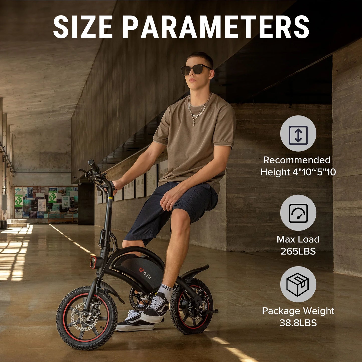 dyu d3f 14 inch mini folding electric bike size parameters