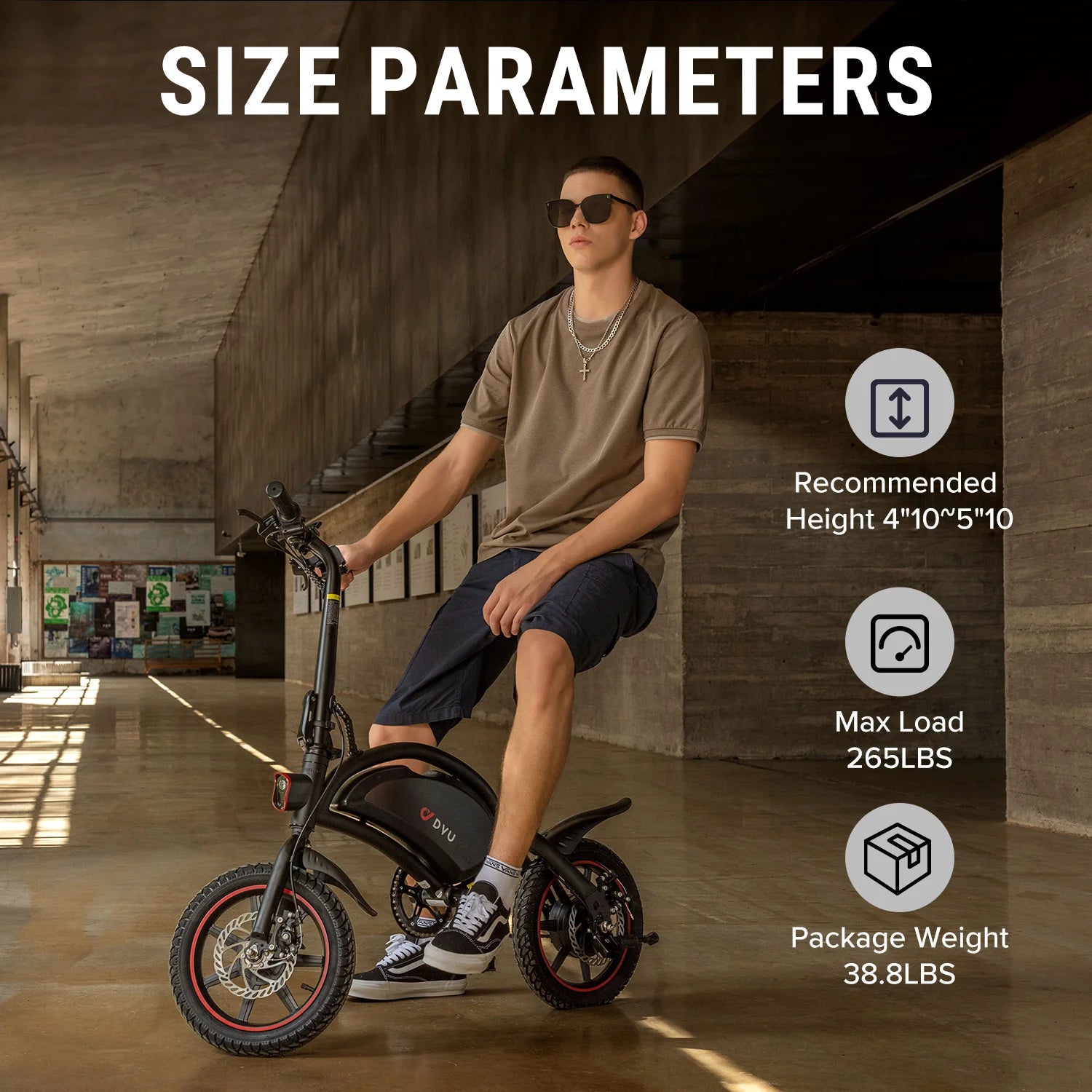 dyu d3f 14 inch mini folding electric bike size parameters