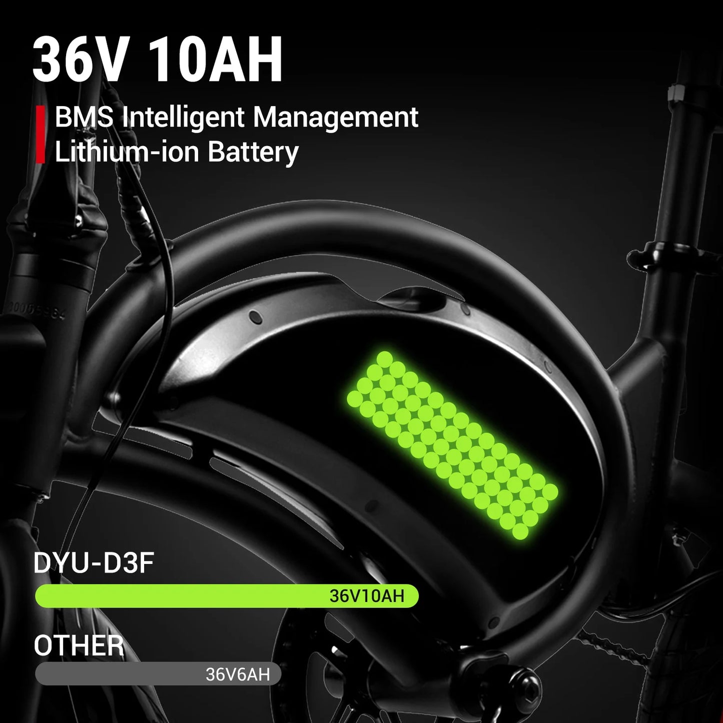 DYU D3F Smart Ebike 36V 10Ah lithium battery