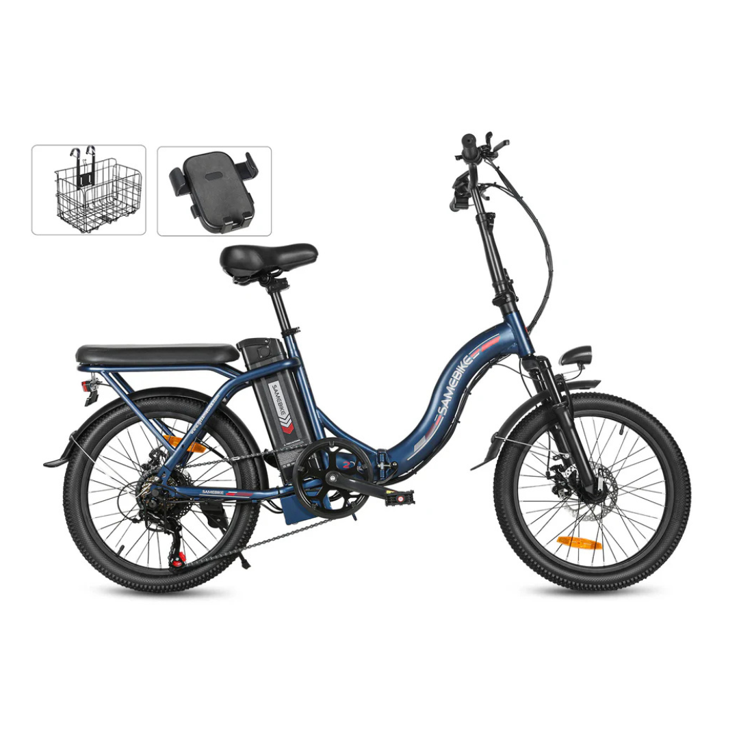 Bicicleta eléctrica plegable SAMEBIKE CY20 350W con suspensión delantera y batería 36V