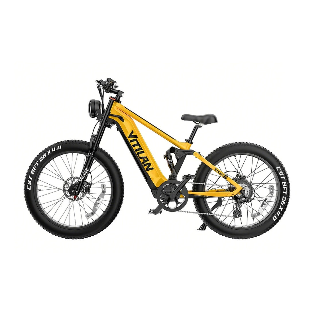 Vitilan T7 Pro 1000W Electric Mountain Bike – 52V 20Ah Battery, 35MPH Speed, 80 Mile Range, Full Suspension, 8-Speed Gear