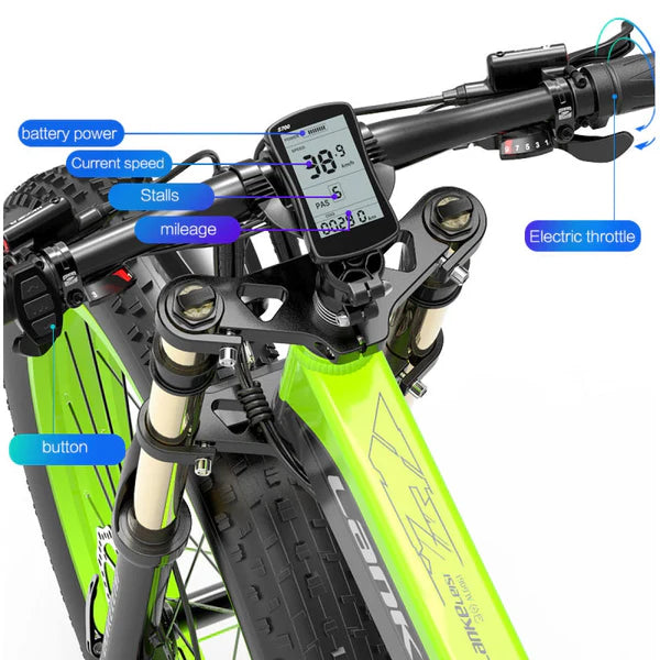 LANKELEISI  XT750 PLUS 1000W Motor Big Fork Fat Tire Electric Mountain Bike 60-120KM Range 48V 17.5Ah Battery - PicarlyRide