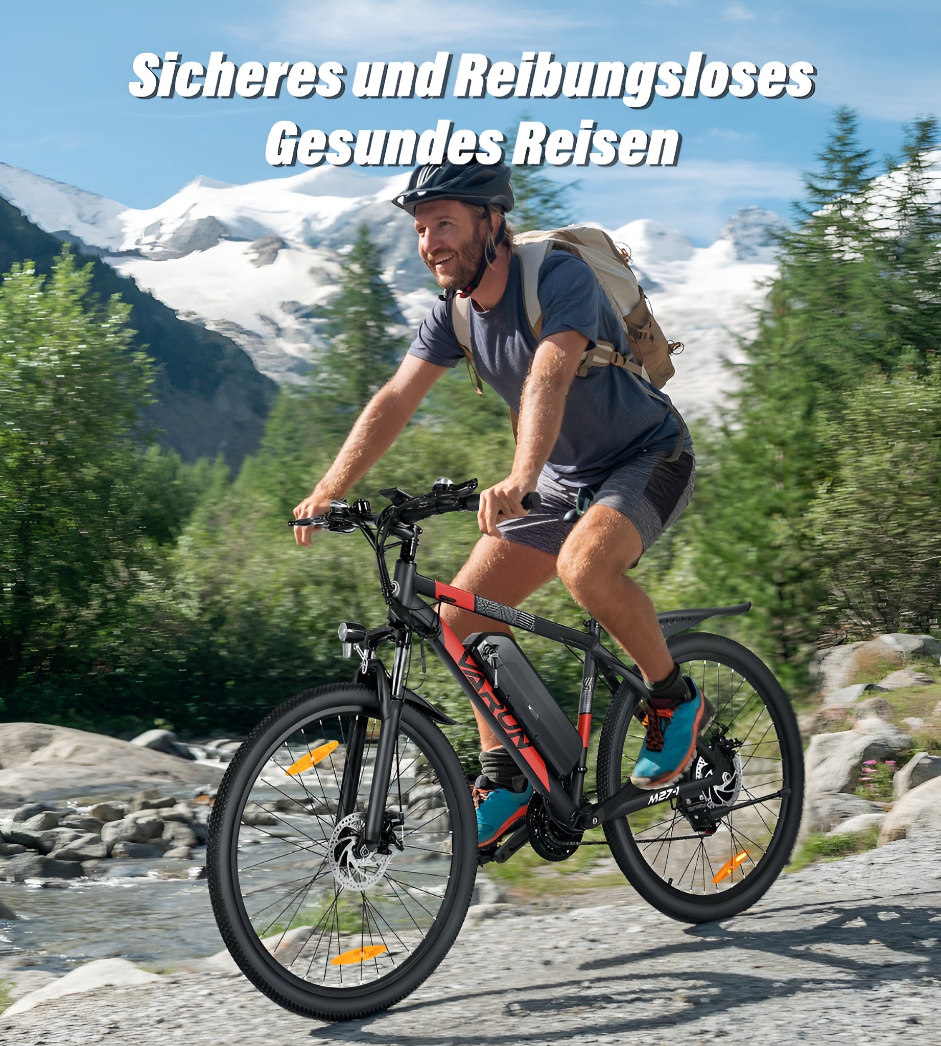 Varun M27-1 mountainbike met schijfremmen, 250W motor en comfortabele rit voor offroad-avonturen.