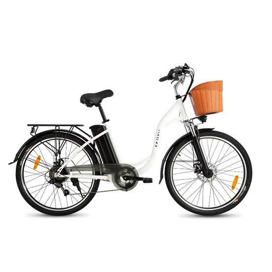 DYU C6 250W Motor Electric City Bike 60km Range 36V 12.5Ah Battery 25km/h Speed 26" with Suspension, Basket & Rack