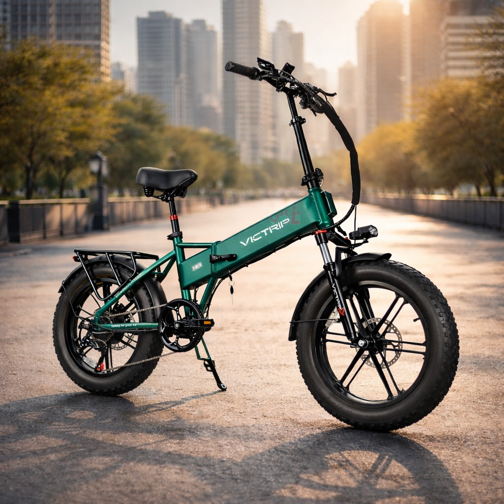 Bici elettrica pieghevole Victrip T5 fat tire in ambiente urbano, e-bike da città per lavoro e consegne con lunga autonomia e design compatto